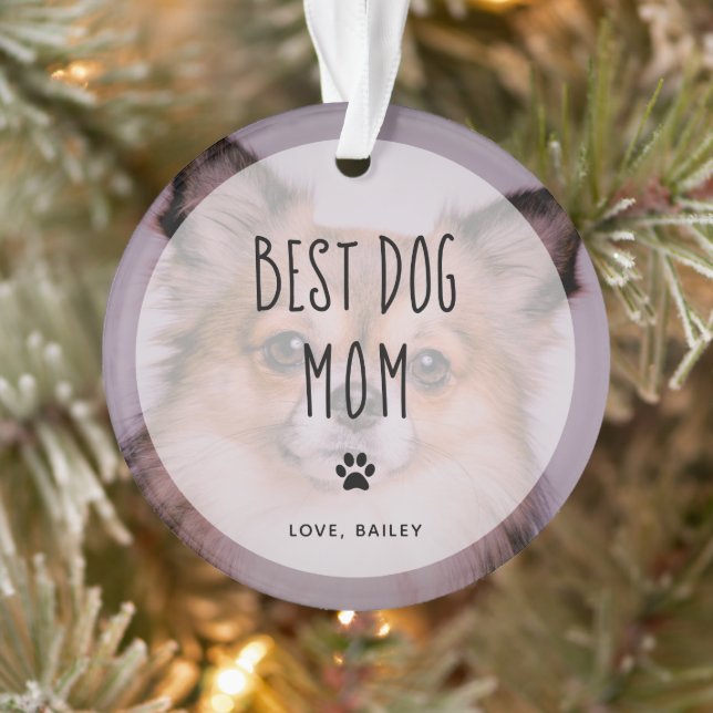 Best Dog Mum | Two Photo Handwritten Text Ornament (Tree)