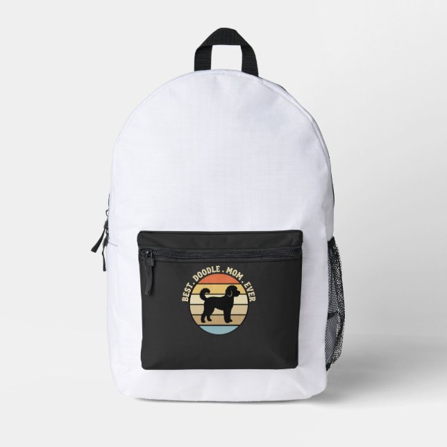 Best Doodle Mum Ever Retro Dog Printed Backpack (Front)