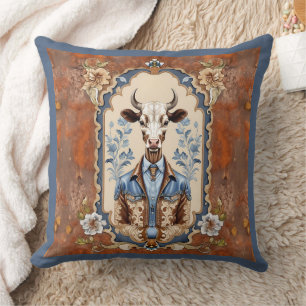 Best Dressed Cowboy Old Wild West Funny Cow Art Cushion