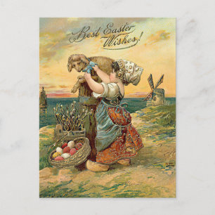 Best Easter Wishes Dutch Girl Postcard