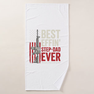 Best Effin Step-Dad Ever Patriotic Vintage Vector_ Bath Towel
