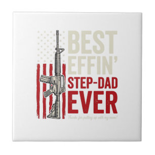 Best Effin Step-Dad Ever Patriotic Vintage Vector_ Ceramic Tile