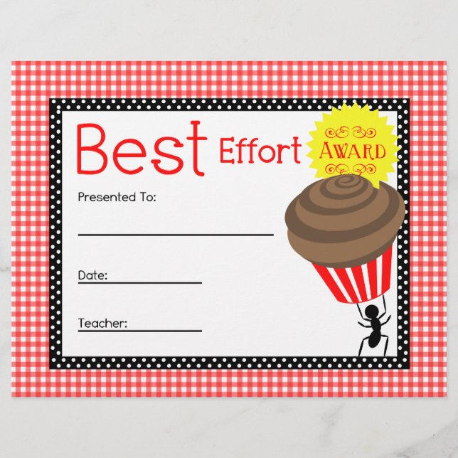 Best Effort Award - Red Gingham With Ant & Cupcake (Front)