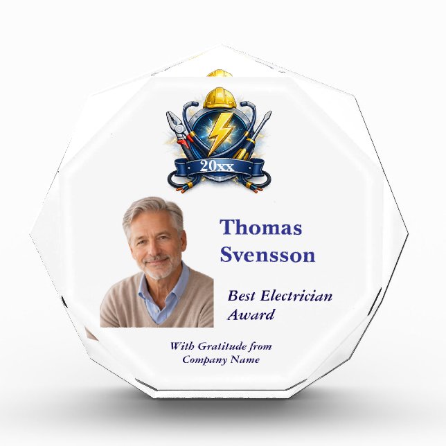 Best Electrician Award Personalized Photo Block (Front)