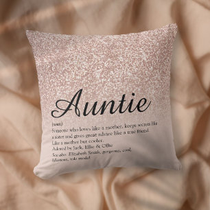 Best Ever Aunt Auntie Definition Rose Gold Glitter Cushion