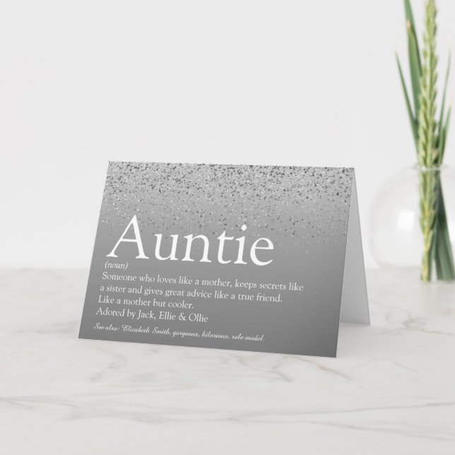 Best Ever Auntie Aunt Definition Silver Glitter Card (Front)