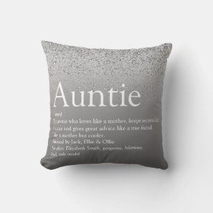 Best Ever Auntie Aunt Definition Silver Glitter Cushion