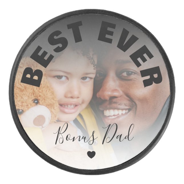 Best Ever Bonus Dad Photo Hockey Puck (Front)