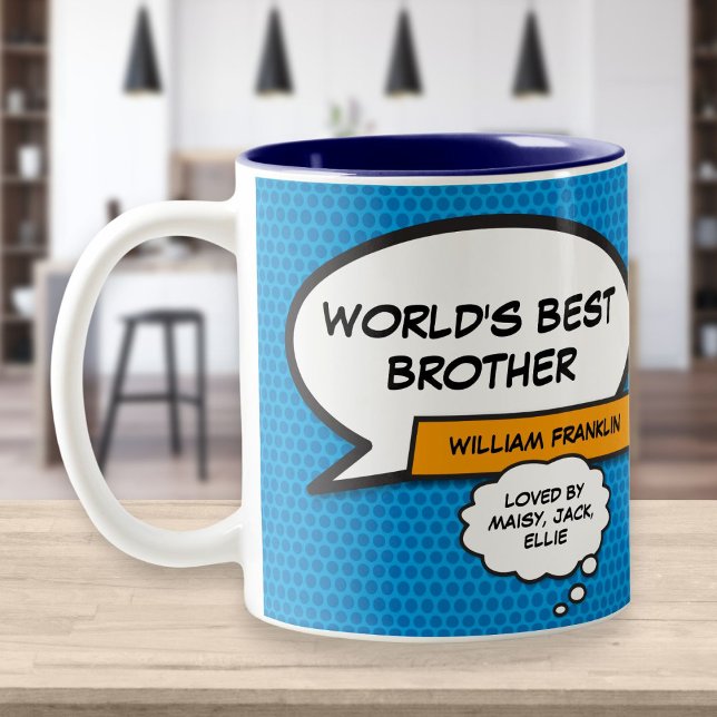 Best Ever Brother Cool Modern Fun Comic Book Blue Two-Tone Coffee Mug (Creator Uploaded)