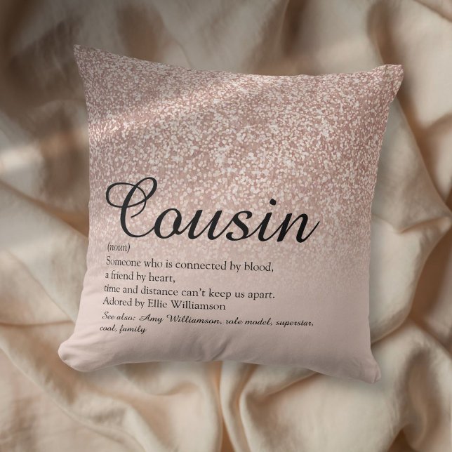 Best Ever Cousin Definition Rose Gold Glitter Cushion (Best Ever Cousin Definition Rose Gold Glitter Throw Pillow)
