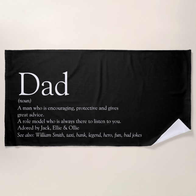 Best Ever Dad Daddy Father Definition Black Beach Towel (Front)