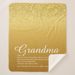 Best Ever Grandma Definition Gold Glitter Sherpa Blanket