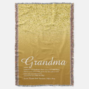 Best Ever Grandma Definition Gold Glitter Throw Blanket