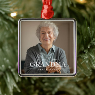 Best Ever Grandma Since 20XX Simple Elegant Photo Metal Ornament