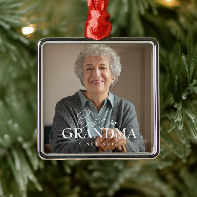 Best Ever Grandma Since 20XX Simple Elegant Photo Metal Ornament (Tree)