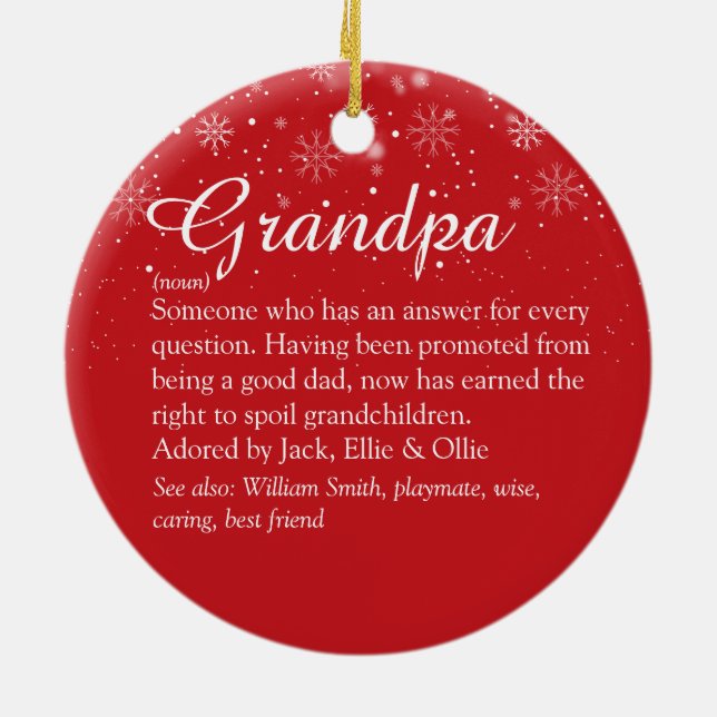 Best Ever Grandpa Grandad Definition Christmas Ceramic Ornament (Back)