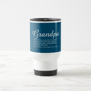 Best Ever Grandpa, Grandad Definition Script Blue Travel Mug