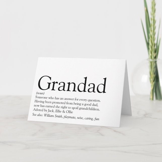 Best Ever Grandpa, Grandad, Papa Definition Card (Front)