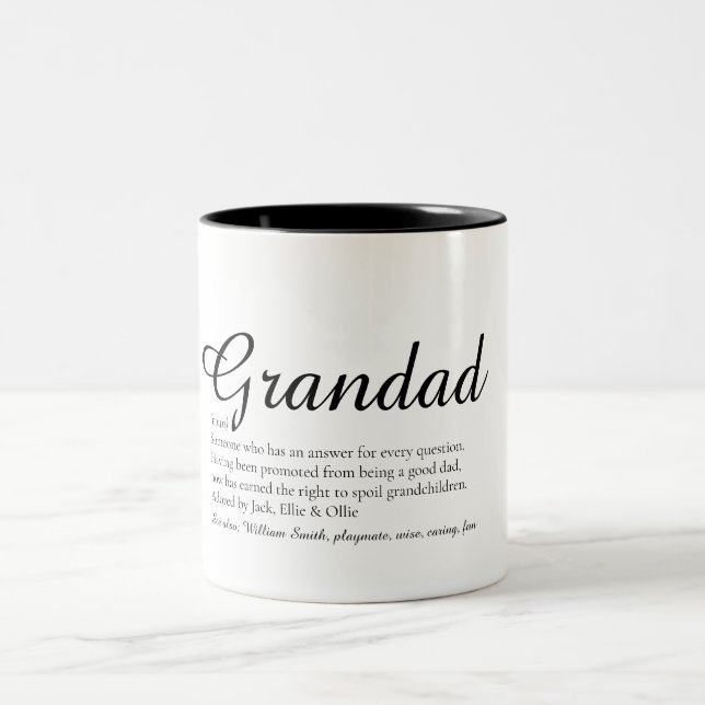 Best Ever Grandpa, Grandad, Papa Definition Script Two-Tone Coffee Mug (Center)