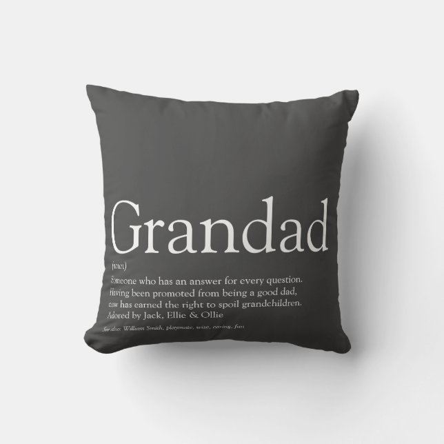 Best Ever Grandpa Grandfather Definition Grey Cushion (Front)