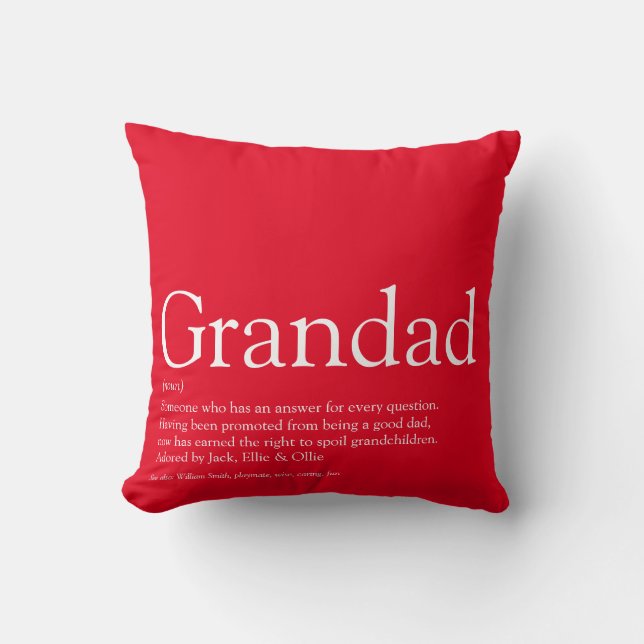 Best Ever Grandpa Grandfather Definition Red Cushion (Front)