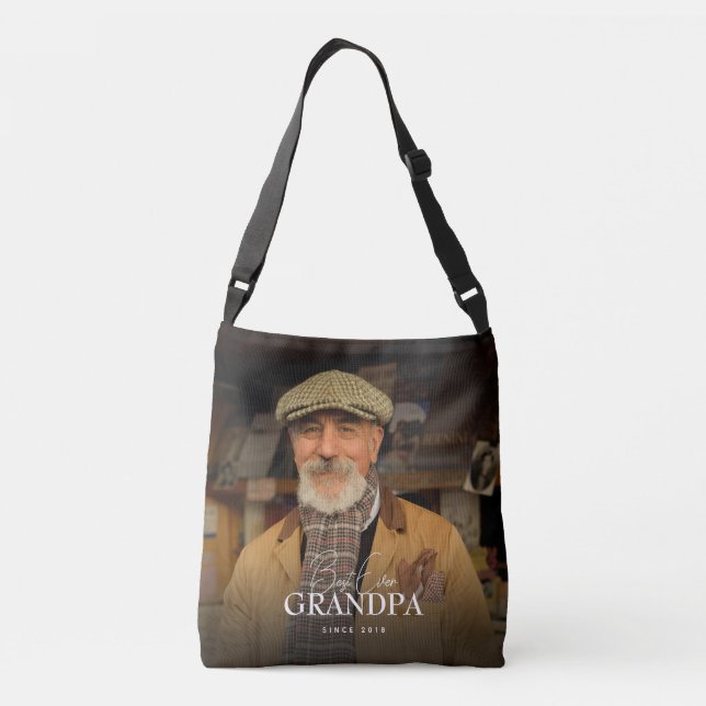 Best Ever Grandpa Since 20XX Simple Elegant Photo Crossbody Bag (Back)