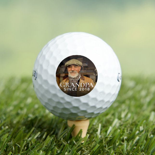 Best Ever Grandpa Since 20XX Simple Elegant Photo Golf Balls (Insitu Tee)