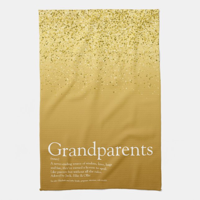 Best Ever Grandparents Definition Gold Glitter Tea Towel (Vertical)