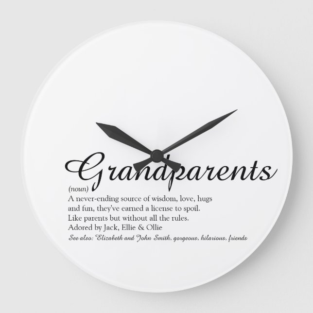 Best Ever Grandparents Definition Script Large Clock (Front)