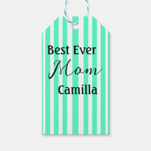 Best ever mom green stripped pattern pastel neon gift tags