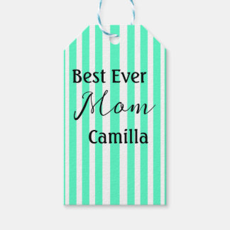 Best ever mom green stripped pattern pastel neon  gift tags