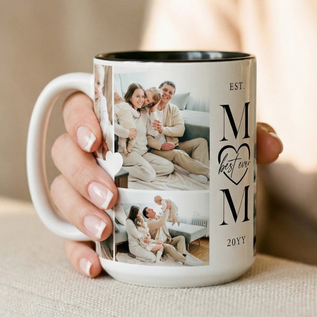 Best Ever Mom Heart Custom Photo Collage Keepsake Two-Tone Coffee Mug (Best Ever Mom Heart Custom Photo Collage Keepsake Two-Tone Coffee Mug)