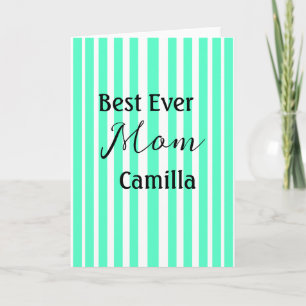 Best ever mum green stripped pattern pastel neon  card