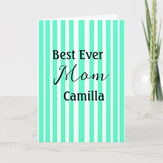 Best ever mum green stripped pattern pastel neon  card (Front)