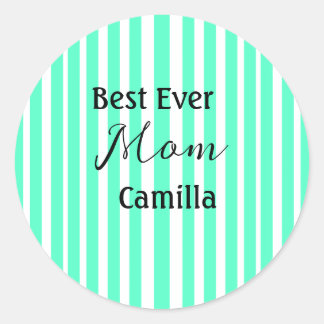 Best ever mum green stripped pattern pastel neon  classic round sticker