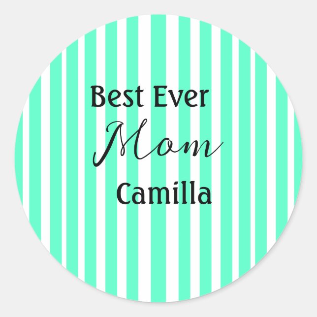 Best ever mum green stripped pattern pastel neon  classic round sticker (Front)