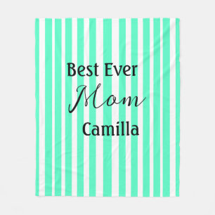 Best ever mum green stripped pattern pastel neon fleece blanket