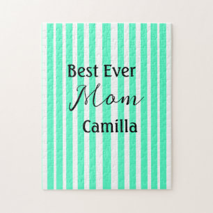 Best ever mum green stripped pattern pastel neon jigsaw puzzle