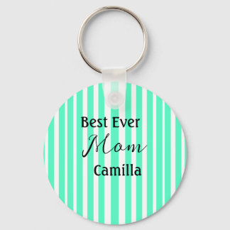 Best ever mum green stripped pattern pastel neon  key ring
