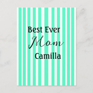 Best ever mum green stripped pattern pastel neon  postcard