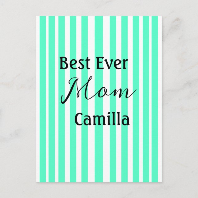 Best ever mum green stripped pattern pastel neon  postcard (Front)