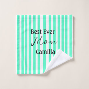 Best ever mum green stripped pattern pastel neon wash cloth