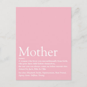 Best Ever Mum, Mum, Mother Definition Pink Postcard