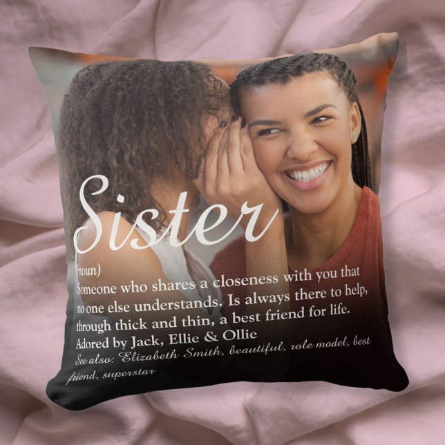 Best Ever Sister Definition Elegant Script Photo Cushion (Best Ever Sister Definition Elegant Script Photo Throw Pillow)