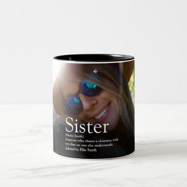Best Ever Sister Definition Modern Fun Photo Two-Tone Coffee Mug (Center)