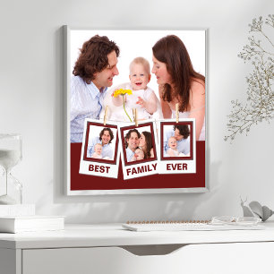 Best Family Ever Custom Red 4 Photo Collage Poster