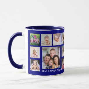 Best Family Ever Name 18 Photo Collage Navy Blue Mug