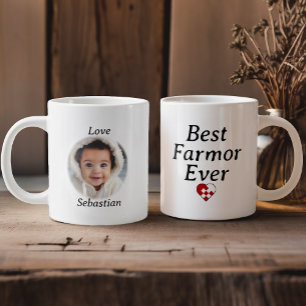 Best Farmor Ever - Personalised Photo Yule Heart Large Coffee Mug