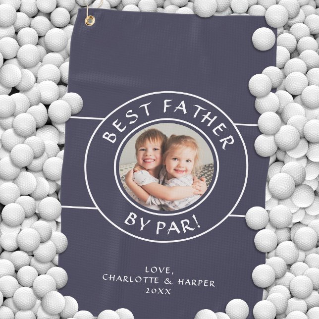 Best Father By Par Golfer Photo Gift Blue White Golf Towel (Best Father By Par Golfer Photo Gift Blue White Golf Towel)