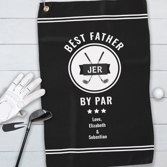 Best Father By Par Modern Golfer Golf Lover Black  Golf Towel (Creator Uploaded)